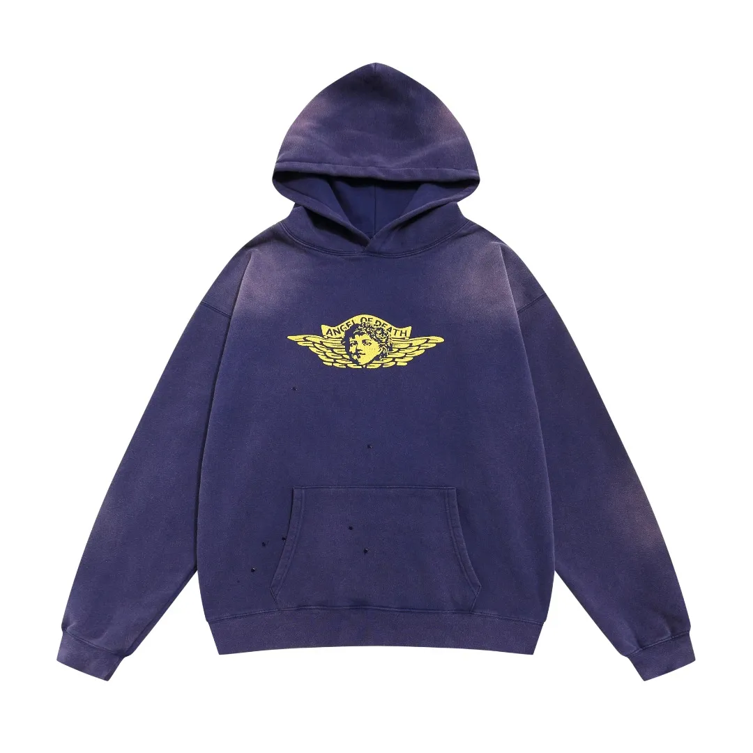 SAINT Michael retro angel print loose heavyweight washed distressed casual vintage hoodie sweatshirt top Fabric: 420g Style number: SM631 Size: S-M-L-XL Color: black and red-black and blue-blue and yellow Price: P236